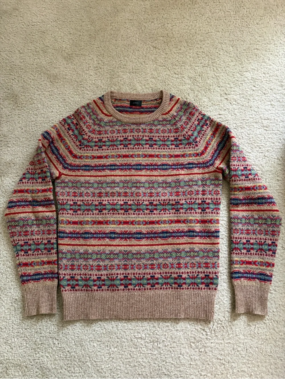 J.CREW 100% Lambswool Fair Isle Crewneck Pullover Sweater classic style